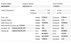 KMページ 1-TX272-L | EVO 1-3 4G63 - Kelford Cams