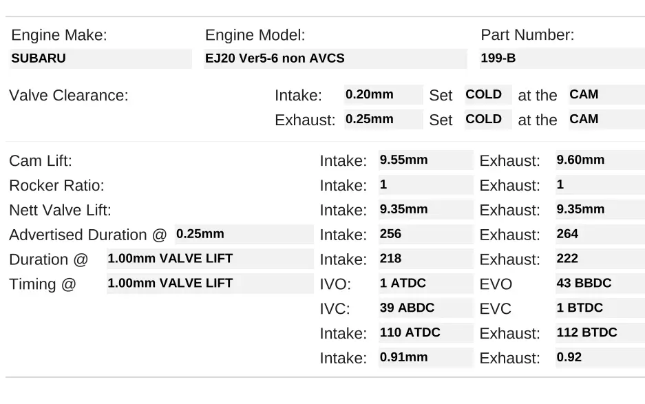 199-B | EJ20 V5+ non AVCS